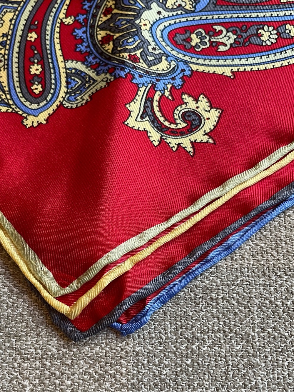 Dion Silk Men’s Red Blue Yellow Grey Green Floral Paisley Pocket Square Office